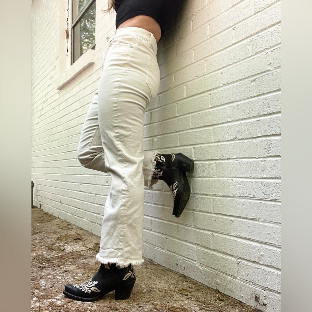 White high waist straight cut white Loft jeans